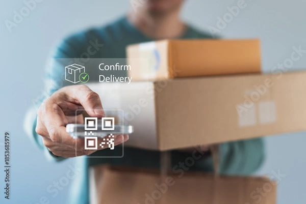 Fototapeta Contactless Delivery QR Code Verification