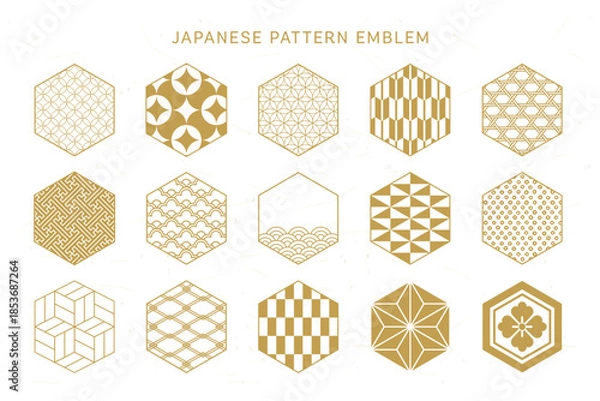 Obraz シンプルな和柄フレームセット／六角形デザイン