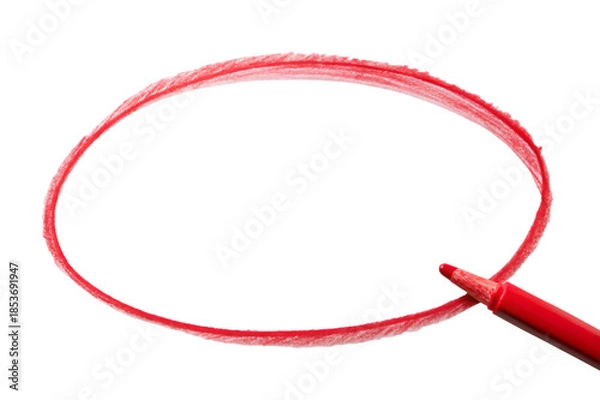 Fototapeta A red marker creating an empty oval shape against a stark black background