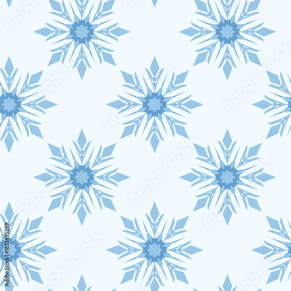 Obraz Snowflakes seamless pattern. Repeating tile in blue color. Blizzard, falling snowflakes, snowfall. Vector print template
