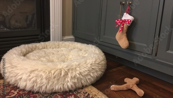 Obraz Dog bed with stocking and toy
