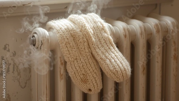 Obraz Knitted Mitten on Radiator