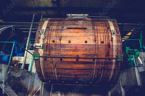 Fototapeta Wooden tannery leather drum or trommel