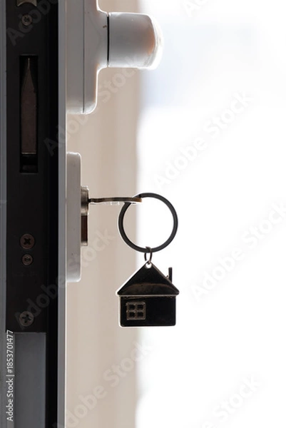 Obraz house keychain with keys in the door lock