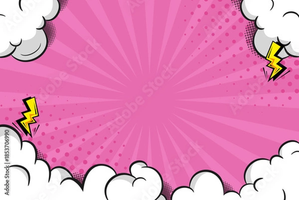 Obraz comic style background with clouds and a fun purple color