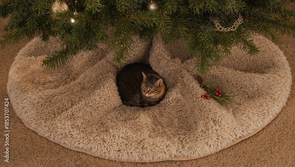 Obraz Cat under Christmas tree