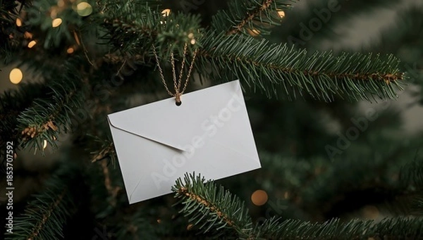 Obraz Envelope Ornament Hanging on Pine Tree