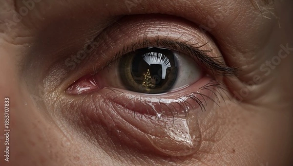 Obraz Human eye with tear and Christmas tree reflection