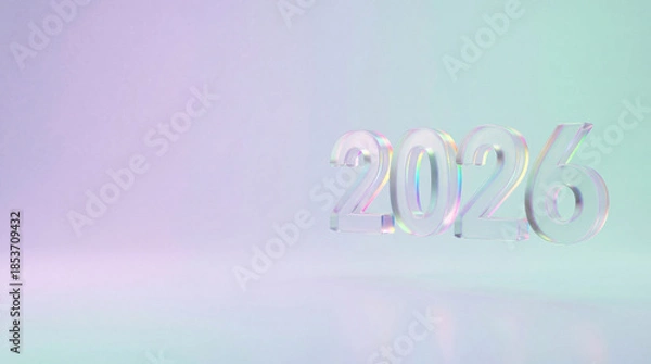 Obraz 2026 New Year Holographic Render on Gradient Background