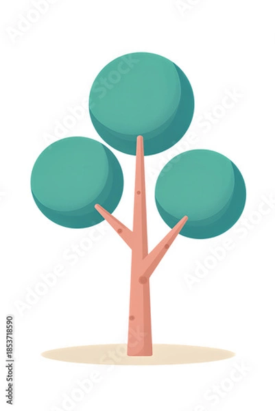 Obraz Stylized cartoon tree with rounded green leaves.