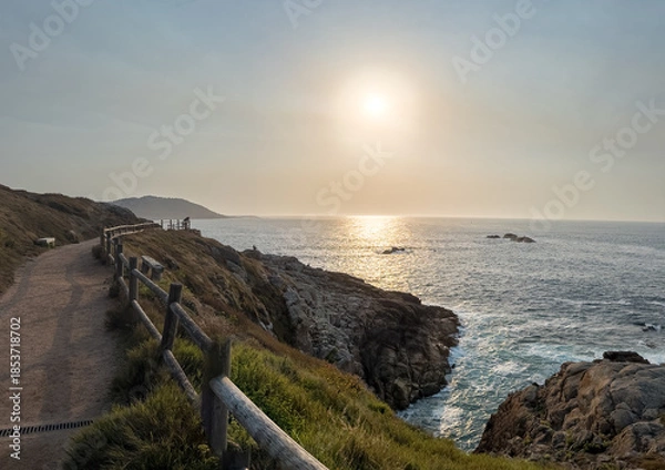 Obraz Coastal Pathway Overlooking Ocean at Sunset
