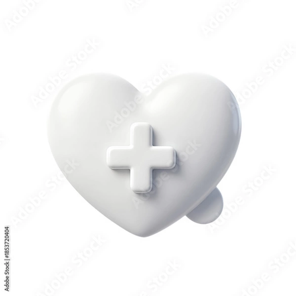 Obraz White heart icon with plus sign isolated