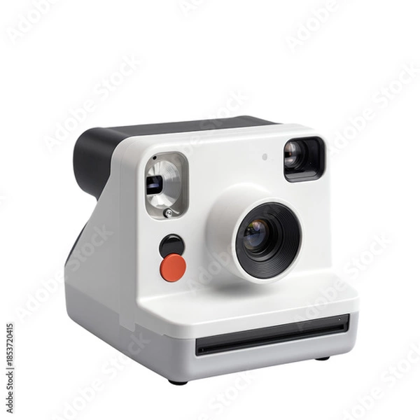 Obraz White instant camera with red shutter button.
