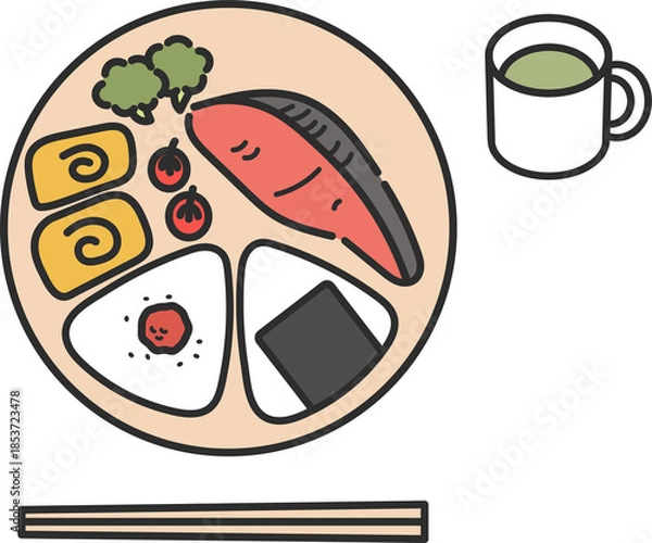 Fototapeta おにぎりワンプレートランチのイラスト