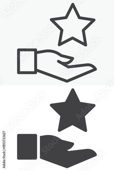 Fototapeta Hand with star rating line and solid vector icon set