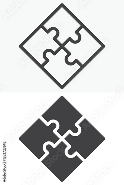 Fototapeta Puzzle connection line and solid vector icon set