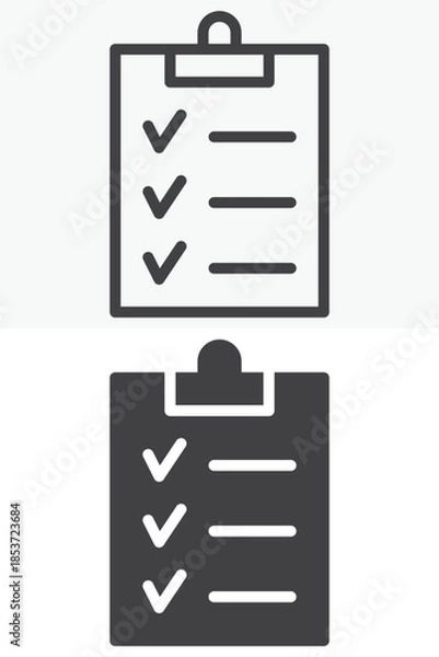 Fototapeta Clipboard checklist line and solid vector icon set