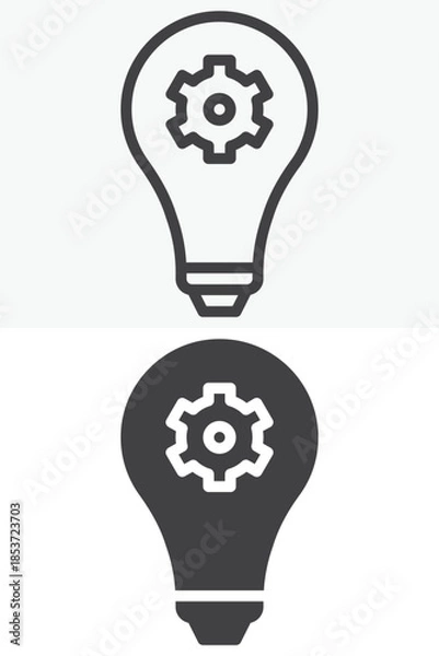 Fototapeta Light bulb gear idea line and solid vector icon set
