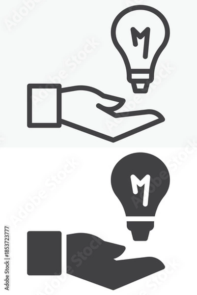 Fototapeta Hand holding idea bulb line and solid vector icon set