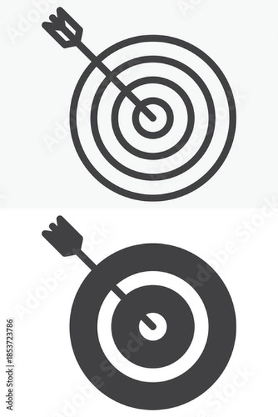 Fototapeta Target with arrow line and solid vector icon set