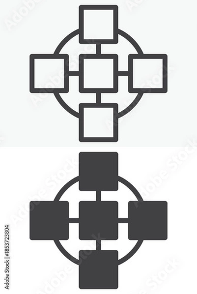 Fototapeta Teamwork scheme line and solid vector icon set