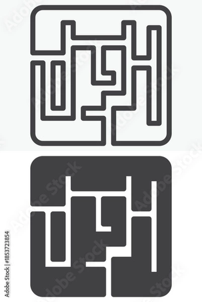 Fototapeta Maze solution line and solid vector icon set