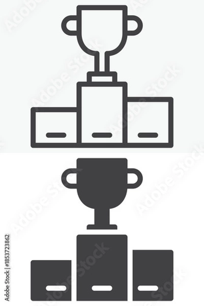 Fototapeta Winner podium trophy line and solid vector icon set
