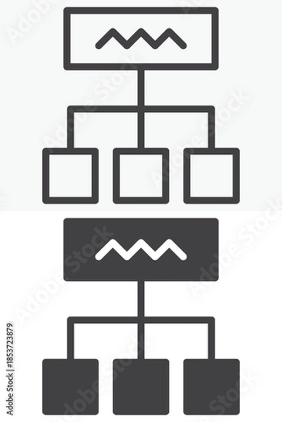 Fototapeta Diagram hierarchy line and solid vector icon set