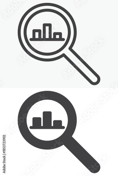 Fototapeta Search analytics graph line and solid vector icon set