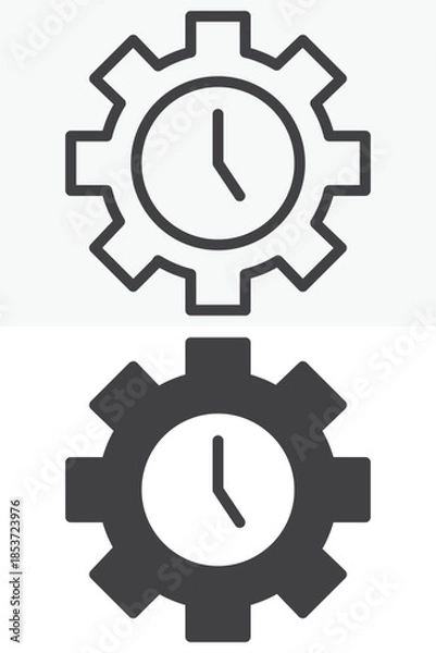 Fototapeta Gear clock time line and solid vector icon set