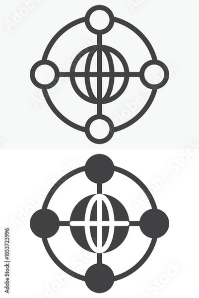 Fototapeta Global network internet line and solid vector icon set
