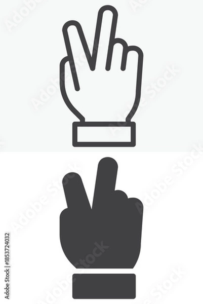 Fototapeta Victory hand gesture line and solid vector icon set