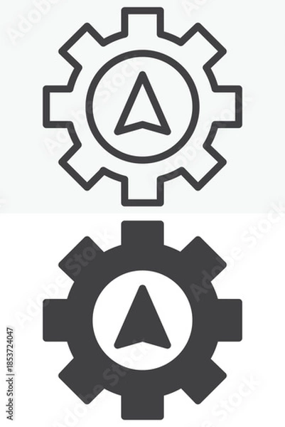 Fototapeta Navigation cursor gear line and solid vector icon set