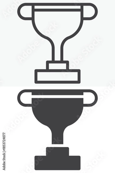 Fototapeta Trophy cup award line and solid vector icon set