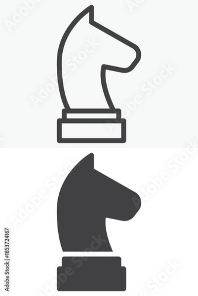 Fototapeta Chess knight strategy line and solid vector icon set