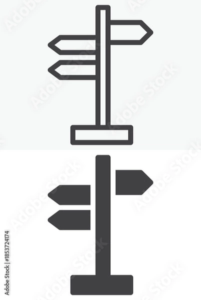Fototapeta Road direction sign line and solid vector icon set