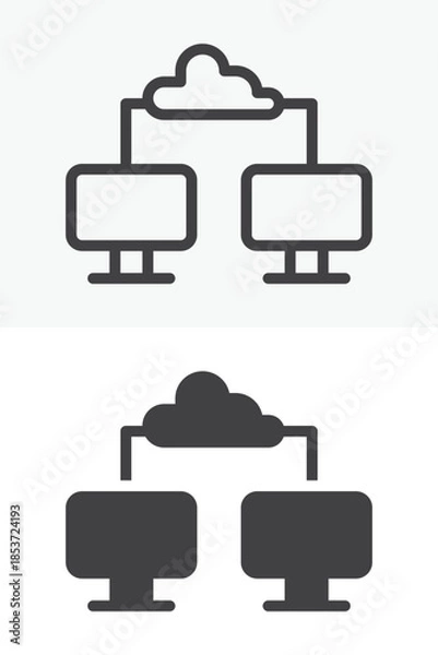 Fototapeta Cloud network connection line and solid vector icon set