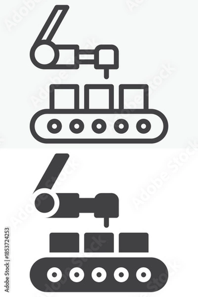Fototapeta Industrial robot automation line and solid vector icon set