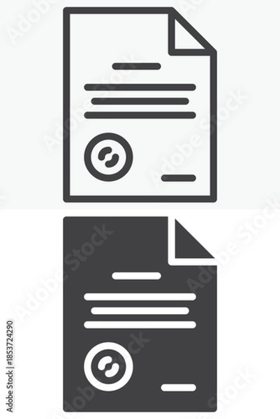 Fototapeta Document file paper line and solid vector icon set