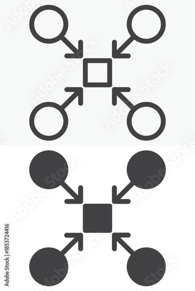 Fototapeta Teamwork structure network line and solid vector icon set