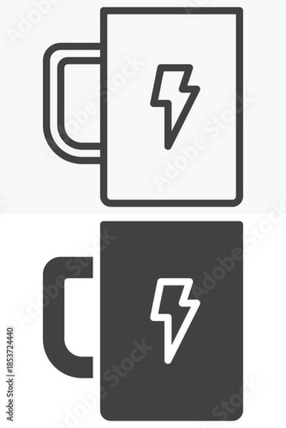 Fototapeta Energy drink cup line and solid vector icon set
