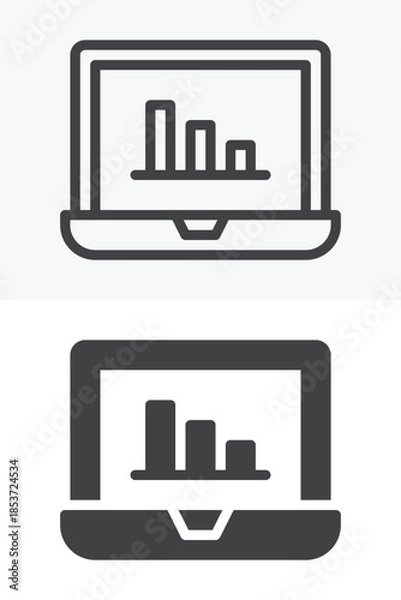 Fototapeta Laptop bar chart line and solid vector icon set