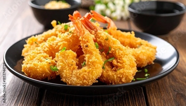 Obraz 皿に盛り付けたエビのフライ