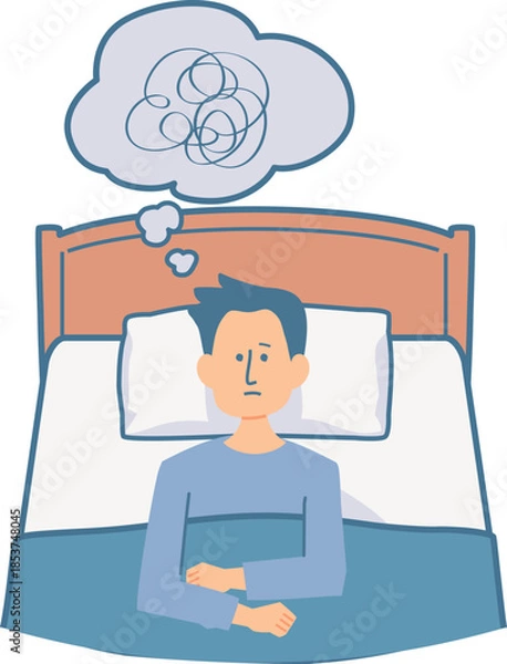 Fototapeta 眠れない男性のイラスト