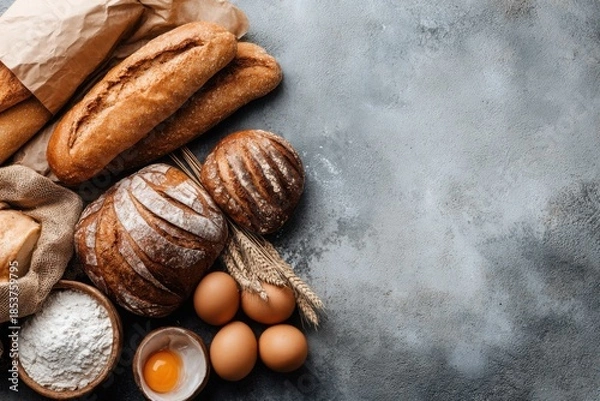 Obraz bakery and bread on rustic table