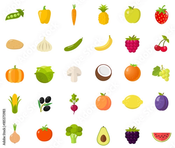 Obraz Obst Gemüse Icon Set Flat Design