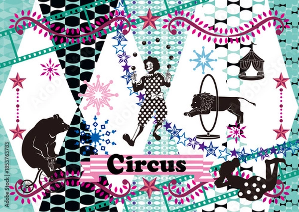 Obraz レトロなサーカスのイメージイラスト シルエット素材 パターン