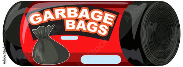 Obraz Rolled Black Garbage Bags with Red Packaging Label