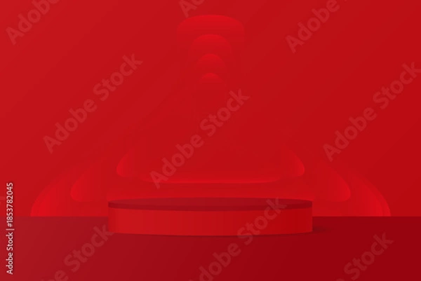 Fototapeta Red podium, abstract background with gradient shapes	