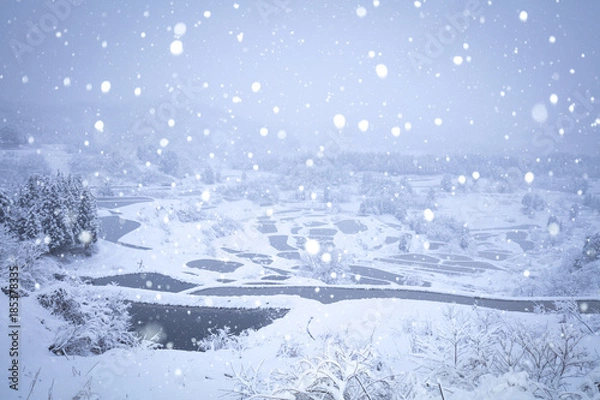 Fototapeta 星峠の棚田 雪景色